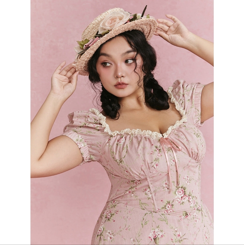 Lacemade Rosa Rubus Story Corset Bridgerton Floral Puff Sleeve Maxi Dress - Picture 7 of 10